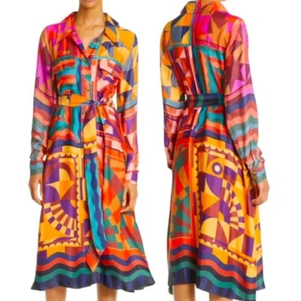 Farm Rio Graphic Scarves Shirtdress Size S